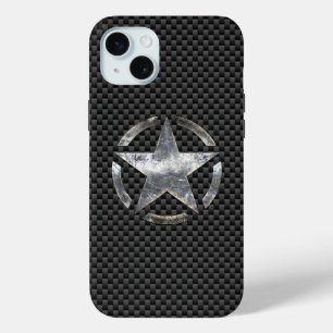 Coque iPhone 15 Mini Symbole étoile sur une décoration de style carbone