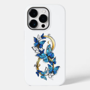 Coque Pour iPhone 14 Pro Symbole infini de papillons Morpho bleus