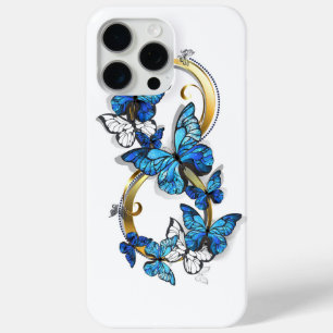 Coque iPhone 15 Pro Max Symbole infini de papillons Morpho bleus