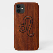 Coques Case-Mate iPhone Symbole Leo Zodiac en bois mahogany riche (Dos)