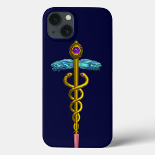 iPhone 13 Case SYMBOLE MÉDICALE D'OR CADUCUS, Bleu