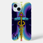 Coques Case-Mate iPhone SYMBOLE MÉDICALE D'OR CADUCUS, Monogramme bleu vio (Verso)