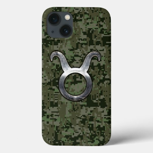 Coques Case-Mate iPhone Symbole Taurus sur Camo numérique vert (Verso)