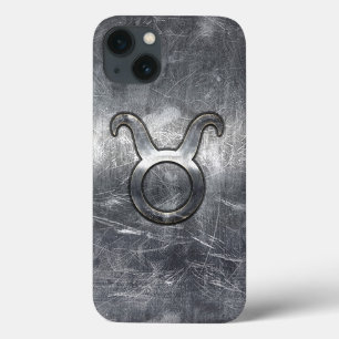 iPhone 13 Coque Symbole Taurus Zodiaque en Grunge de style métalli