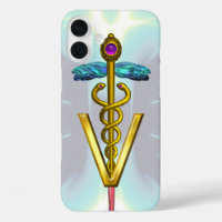 SYMBOLE VÉTÉRINAIRE DE CADUCE D'OR Bleu CLAIR Turq