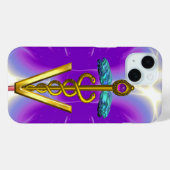 Coques Case-Mate iPhone SYMBOLE VÉTÉRINAIRE DE CADUCE D'OR / Fuchsia viole (Verso (horizontal))