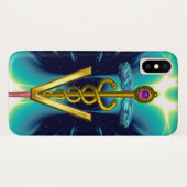 Coques Case-Mate iPhone SYMBOLE VÉTÉRINAIRE DU CADUCÉE D'OR / Bleu sarcell (Dos (Horizontal))