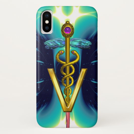 Coques Case-Mate iPhone SYMBOLE VÉTÉRINAIRE DU CADUCÉE D'OR / Bleu sarcell (Dos)