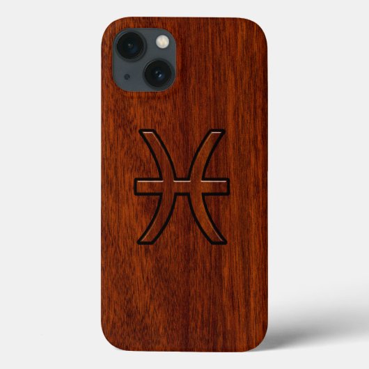 Coques Case-Mate iPhone Symbole zioaque Pisces Symbole Brown en bois d'aca (Verso)