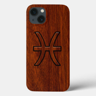Coques Pour iPhone Symbole zioaque Pisces Symbole Brown en bois d'aca