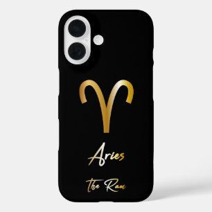 Coques iPhone 16 Symbole Zodiac Aries, Noir & Or