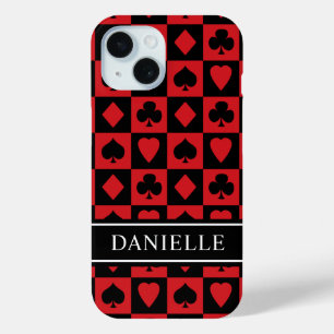 Coque Pour iPhone 15 Symboles de carte de poker en rouge et en noir