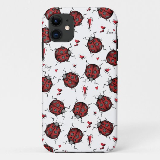Coques Case-Mate iPhone Sympa Coeurs Ladybug Lovebug Illustration manuscri (Dos)
