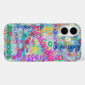 Coques Case-Mate iPhone Sympa Fun Girly Nom Collage avec Fleurs Bleu (Verso (horizontal))