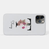 Coques Case-Mate iPhone T initiale florale rose personnalisée (Dos (Horizontal))