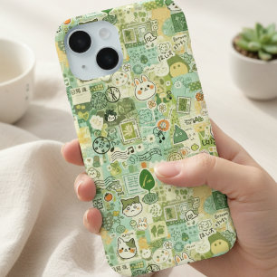 Coque Pour iPhone 15 Tableau d'ambiance vert japonais Anime kawaii cade