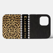 Coques Case-Mate iPhone Tache de léopard strass diamants monogramme (Verso (horizontal))