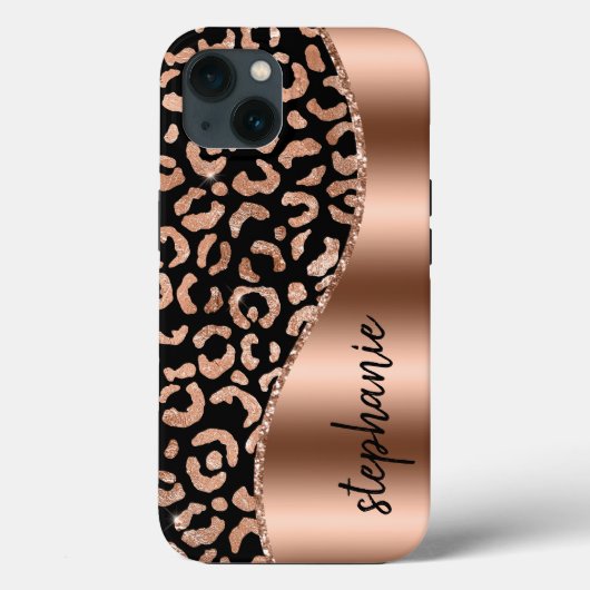 Coques Case-Mate iPhone Taches de Léopard Glam Rose Or Noir Métallic Nom (Verso)
