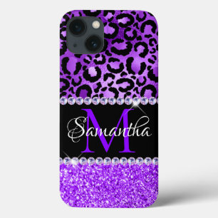 Case-Mate iPhone Case Taches de léopard noir et violet Glam Monogramme