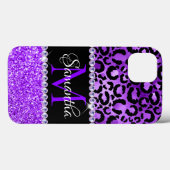Coques Case-Mate iPhone Taches de léopard noir et violet Glam Monogramme (Verso (horizontal))