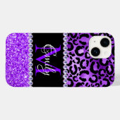 Coques Case-Mate iPhone Taches de léopard noir et violet Glam Monogramme (Verso (horizontal))