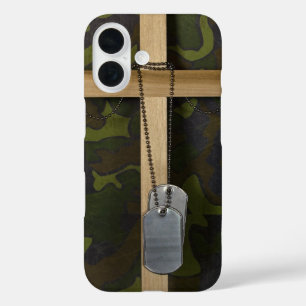 Coques iPhone 16 Tags de chien militaire sur une croix