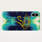 Coques Case-Mate iPhone TALISMAN BLEU MONOGRAMME Bleu sarcelle, blanc tur (Dos (Horizontal))