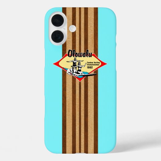 Coques Case-Mate iPhone Tandem Surf Hawaiian Faux Wood Aqua Surfboard  (Verso)