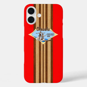 Coques iPhone 16 Plus Tandem Surf Hawaiian Faux Wood Surfboard - Rouge