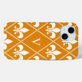 Coques Case-Mate iPhone Tangerine Fleur de Lis avec monogramme (Verso (horizontal))