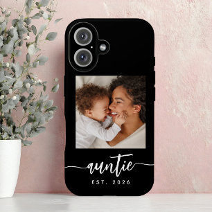 Coques iPhone 16 Tante Établie Écriture Élégante Photo Noir