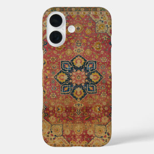 Coques iPhone 16 Tapis persan asiatique Kashan or rouge