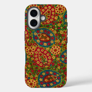 Coques iPhone 16 Tapisserie florale multicolore vintage