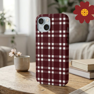 Coque Pour iPhone 15 Tartan à carreaux bordeaux classique pour une ambi