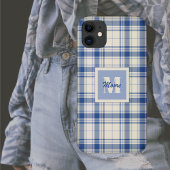Coques Case-Mate iPhone Tartan - Arrière - plan crème bleu foncé - Télépho
