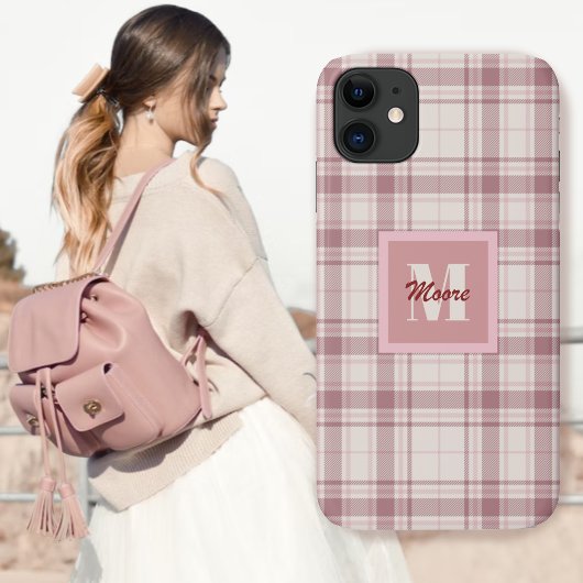 Coques Case-Mate iPhone Tartan - ciment blanc avec teintes roses