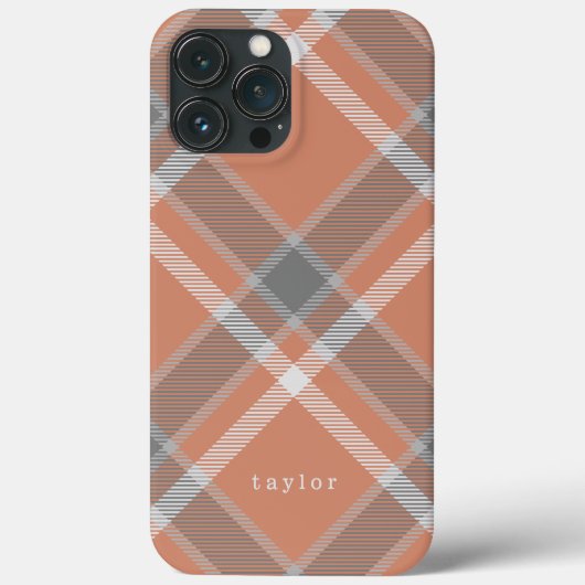 Coques Case-Mate iPhone Tartan en terre cuite et gris, plaid avec nom (Verso)