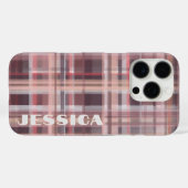 Coques Case-Mate iPhone Tartan Monogram Burgundy Red Blush Pink Stripes (Verso (horizontal))