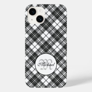 Coque Pour iPhone 14 Tartan motif Noël noir blanc Monogramme