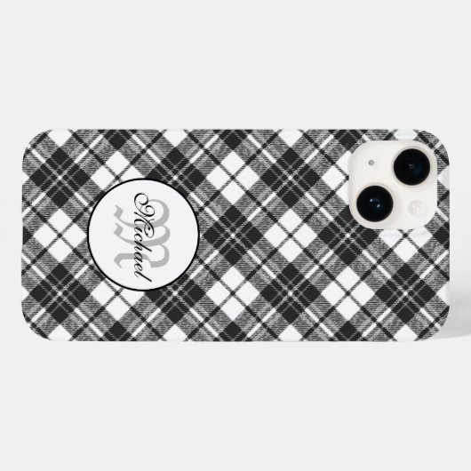 Coques Case-Mate iPhone Tartan motif Noël noir blanc Monogramme (Verso (horizontal))