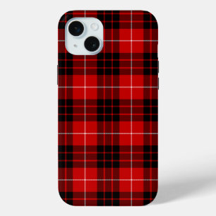 Coque iPhone 15 Mini tartan Munro rouge noir carreaux