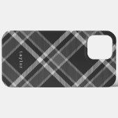 Coques Case-Mate iPhone Tartan noir et gris rustique avec nom (Verso (horizontal))