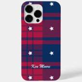 Coques Case-Mate iPhone Tartan - Patriotique - Bleu Rouge Étoiles Blanches (Verso)