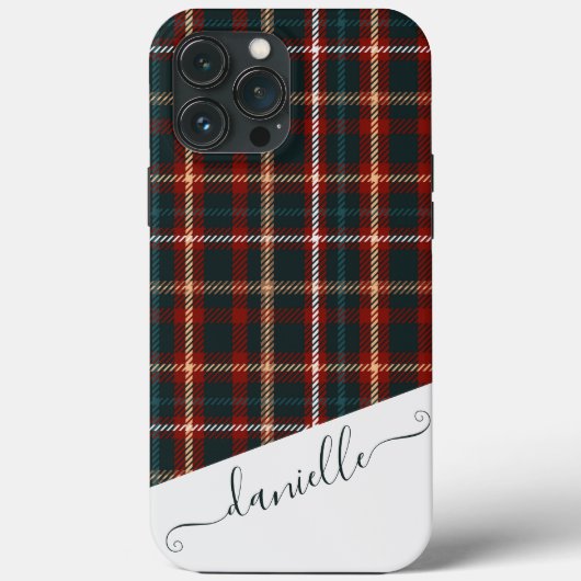 Coques Case-Mate iPhone Tartan Plaid Élégant Script Nom bleu (Verso)