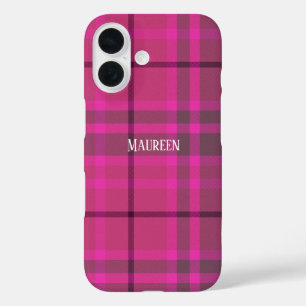 Coques iPhone 16 Tartan préppant rose et violet