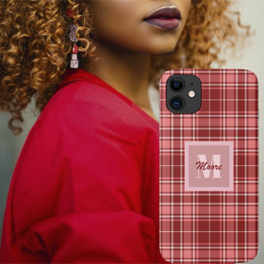 Coques Case-Mate iPhone Tartan - rouge rose et cément blanc