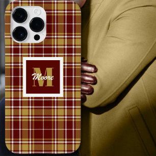 Coque Pour Pour iPhone 14 Pro Max Tartan - Russet Red Off Blanc et Caramel Gold