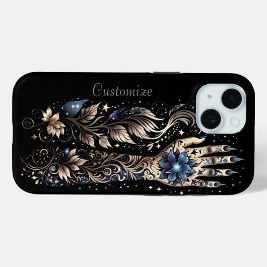 Coques Case-Mate iPhone Tatouage À Main Noir Et Or Personnalisé (Verso (horizontal))