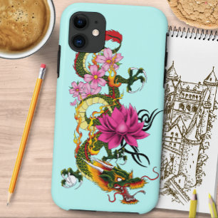 Case-Mate iPhone Case Tatouage de dragon chinois vert gras lotus sarcell