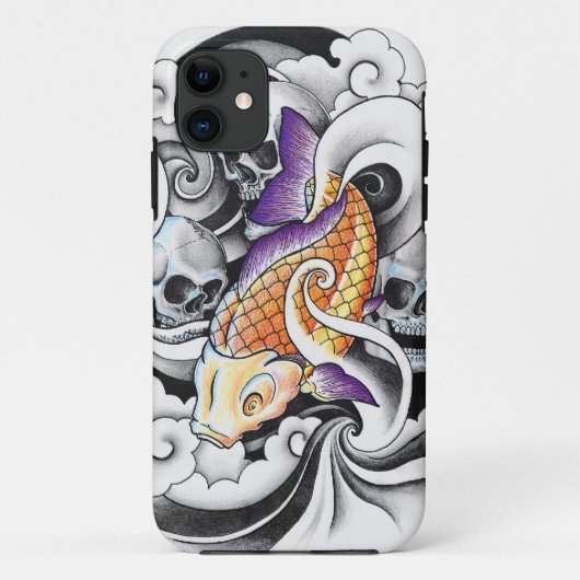 Coques Case-Mate iPhone Tatouage oriental frais de crâne de carpe de Koi (Dos)
